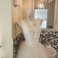 Ivory Sleeveless V-Neck Waist-Cinched Voluminous Skirt Elegant Romantic Dress, Wedding Gown gh7725