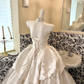 White Satin Strapless Vintage Cinched Waist Voluminous Skirt Long Romantic Dress, Wedding Gown gh7782