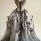 Off-White Vintage Delicate Lace A-Line V-Neck Tulle Long Floor-Length Ball Gown Evening Gown Wedding Dress gh3597