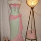 Pink Mint Green Ombre Strapless Mermaid Evening Gown, 3D Floral Beaded Sequin Prom Dress gh9287
