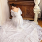 Ivory Vintage Tulle Wedding Gown, Sweetheart Neckline, Ruffle Puff Short Sleeves With Lace Appliqués, Fitted Lace Bodice, Multi‑Ribbon Trim Tulle Long Train Prom Dress gh8632