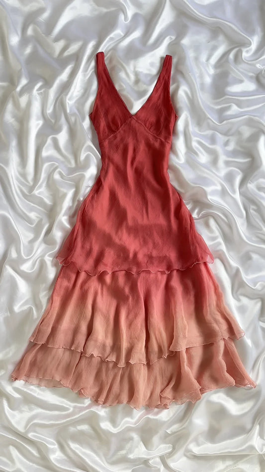 Robe de soirée rose pêche, robe d'anniversaire mi-longue/courte à volants, ombrée, gh4449