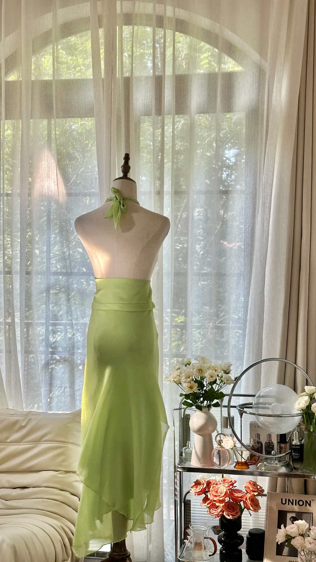 Hellgrünes, glänzendes, modisches, elegantes, exquisites, mit Perlen verziertes, langes Chiffon-Ballkleid mit Feenmotiv, Abendkleid für Geburtstage/Hochzeitsgäste/Feiertagspartys, Ballkleid, Valentinstags-Date-Kleid, gh4038