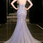 Blue gorgeous shiny beautiful off-shoulder exquisite beading long tulle mermaid slim fishtail skirt ball gown formal evening gown wedding dress gh3559