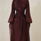 Burgundy Long Sleeve Evening Dress A-Line Prom Gown Party Dress gh4317