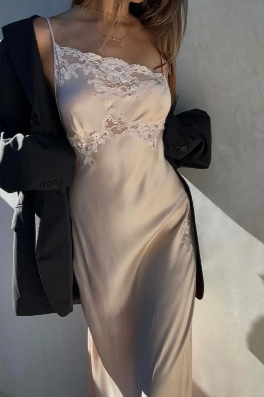 Girlhomeshops – Hellrosa, sexy, elegantes Spitzenkleid mit langem Schlitz, Ballkleid, Partykleid gh5506