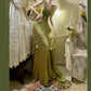 Robe de bal longue en satin à volants, élégante et vintage, style papillon, verte, robe de soirée, robe de remise de diplôme, gh4258