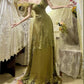 Robe de bal longue en satin à volants, élégante et vintage, style papillon, verte, robe de soirée, robe de remise de diplôme, gh4258