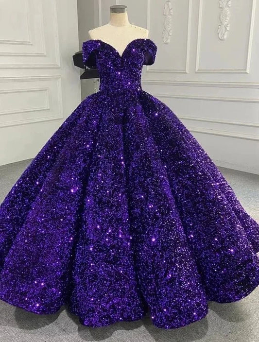 Glänzendes lila schulterfreies langes Ballkleid mit Pailletten, Abendkleid, süßes Kleid für 16-Jährige, Abschlusskleid, Zeremoniekleid für Erwachsene, gh3124