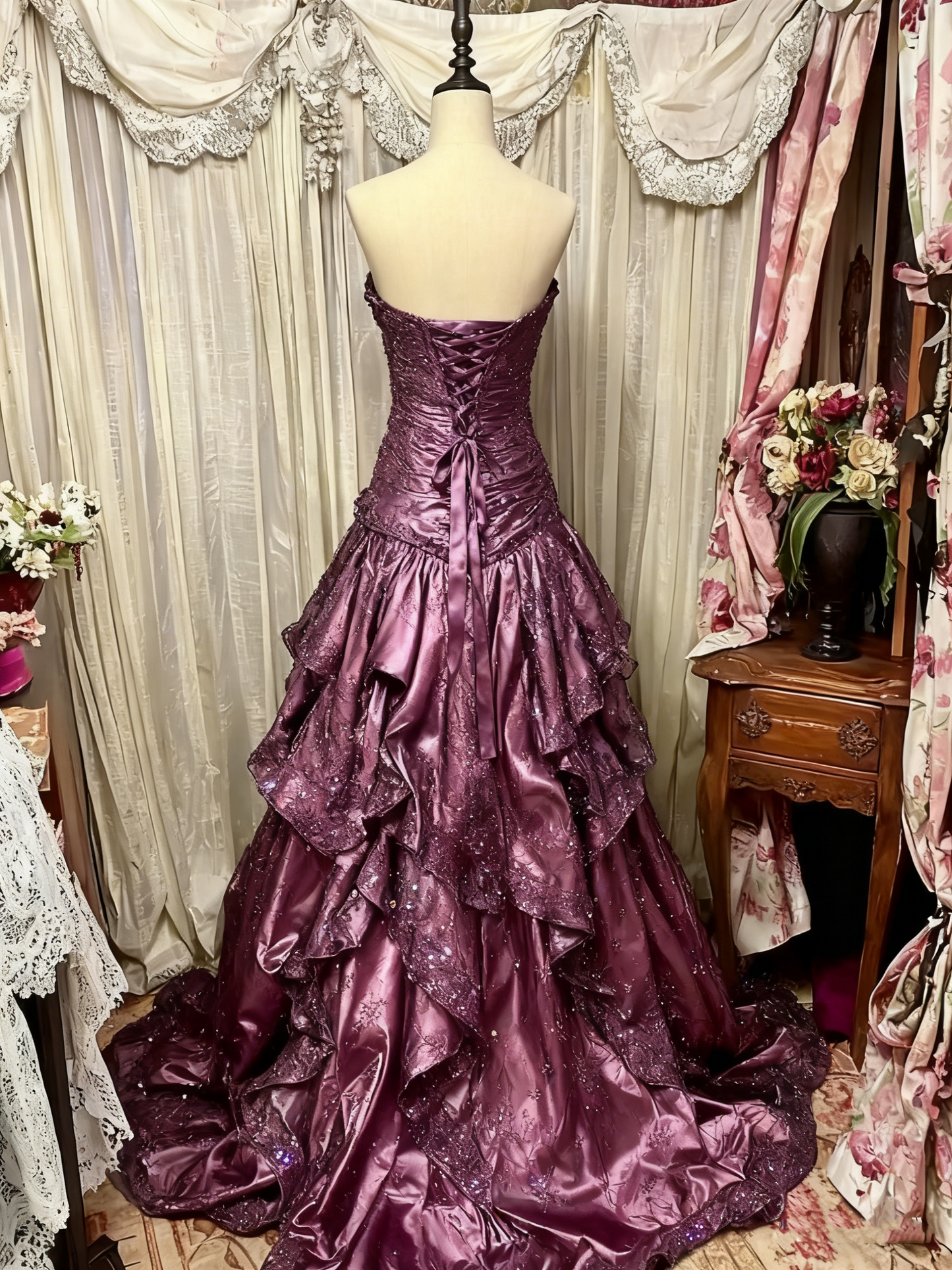 Fashion Vintage Elegant Exquisite Beading Sweet Elegant Long Layered Tulle Floor Length Ball Gown Evening Dress Wedding Dress gh4158