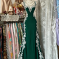 girlhomeshops-Retro Psychedelic Style Black Tulle & White Lace Spaghetti - Strap Maxi Long Birthday Fantasy Dress gh5883