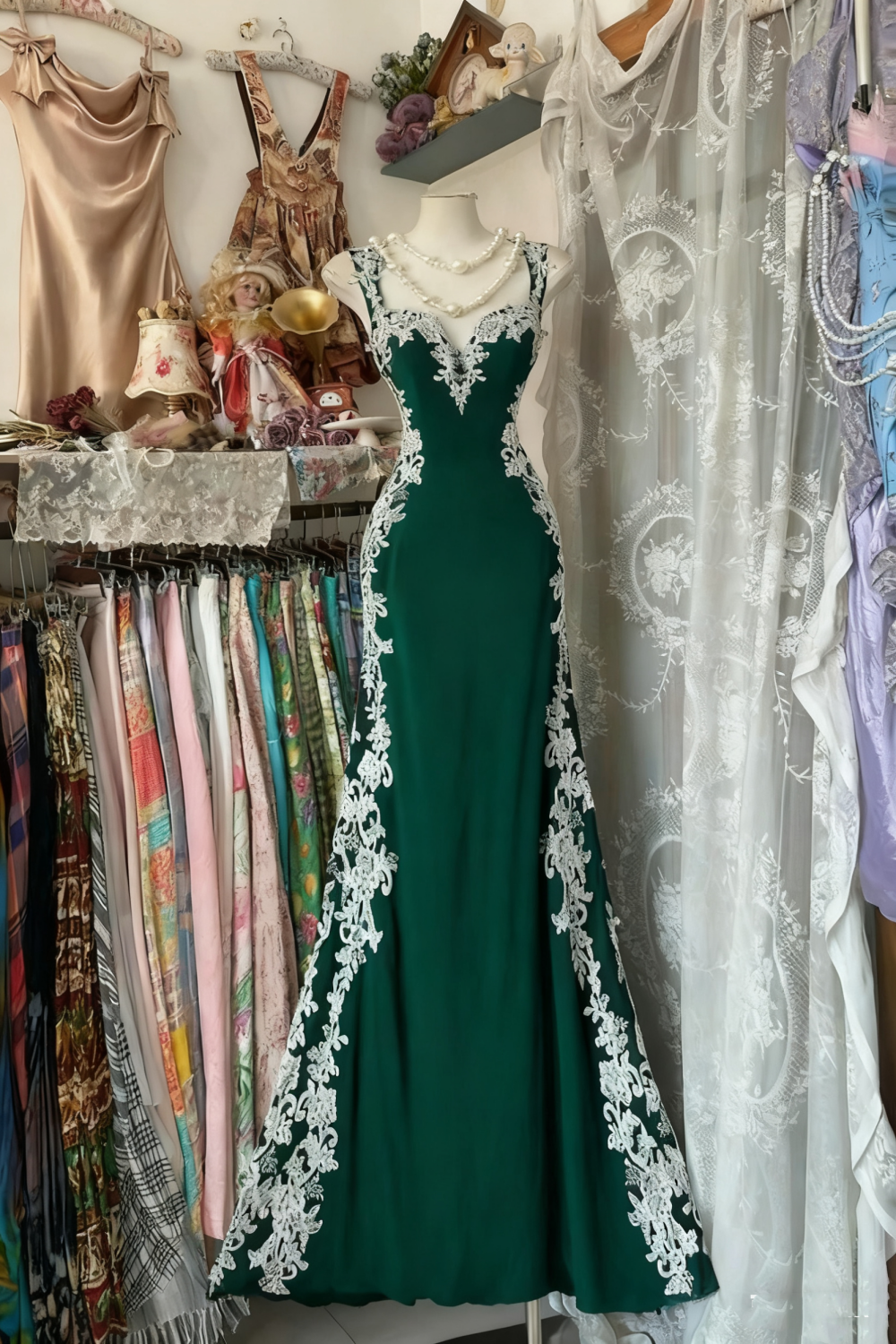girlhomeshops-Retro Psychedelic Style Black Tulle & White Lace Spaghetti - Strap Maxi Long Birthday Fantasy Dress gh5883