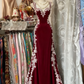 girlhomeshops-Retro Psychedelic Style Black Tulle & White Lace Spaghetti - Strap Maxi Long Birthday Fantasy Dress gh5883
