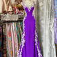 girlhomeshops-Retro Psychedelic Style Black Tulle & White Lace Spaghetti - Strap Maxi Long Birthday Fantasy Dress gh5883