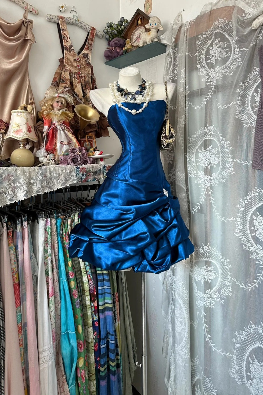 girlhomeshops – Blaues Satin-Schulkleid, kurzes Geburtstagskleid gh6233