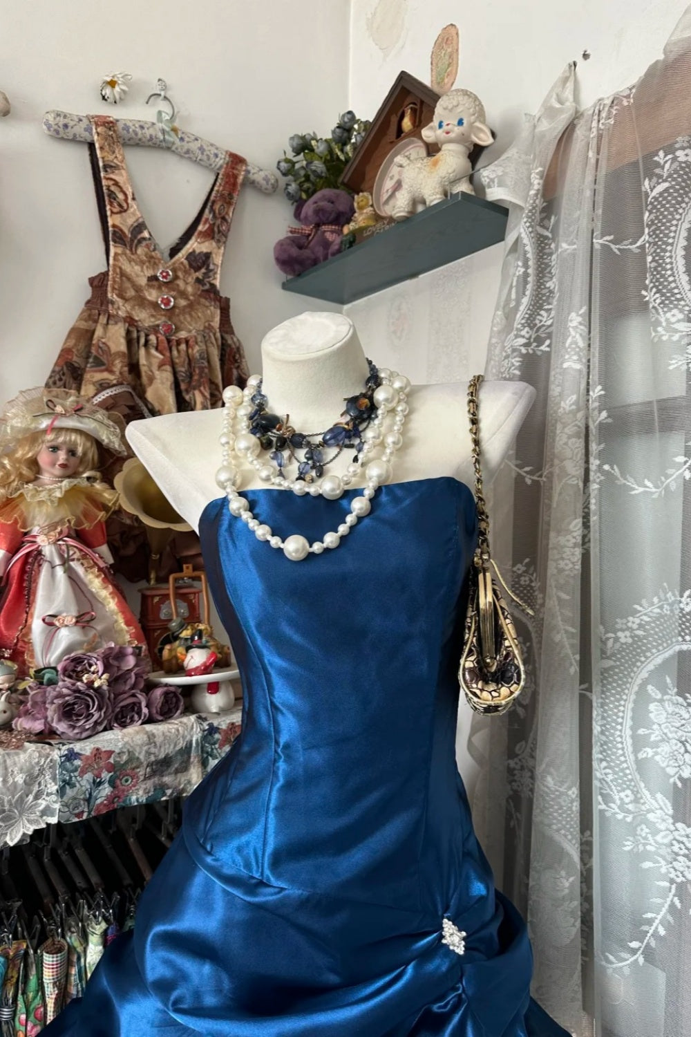 girlhomeshops – Blaues Satin-Schulkleid, kurzes Geburtstagskleid gh6233