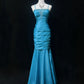 Blue Elegant Gorgeous Vintage Exquisite Beaded Long Mermaid Slim Satin Ball Gown Evening Dress Party Dress Prom Dress gh3871