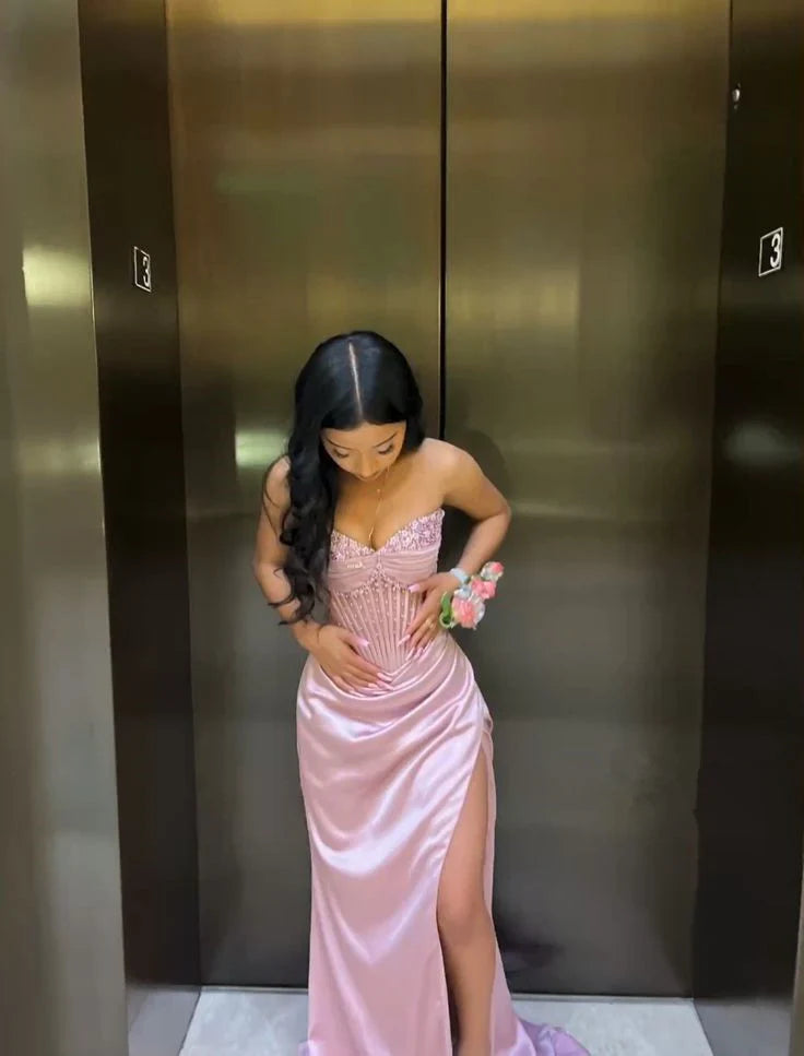 Pink/green/blue Gorgeous Shiny Exquisite Beaded Long Slit Elegant Sexy Prom Dress Evening Dress Party Dress gh3231