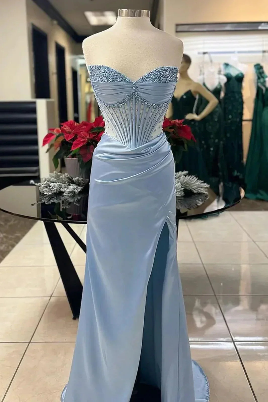 Pink/green/blue Gorgeous Shiny Exquisite Beaded Long Slit Elegant Sexy Prom Dress Evening Dress Party Dress gh3231