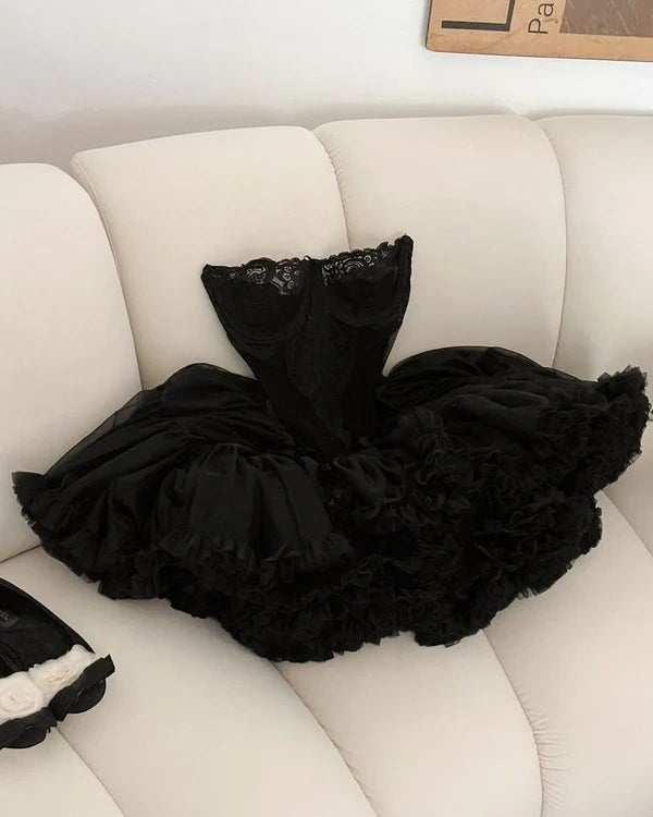 Girlhomeshops – Schwarzes, exquisites, kurzes Heimkehrkleid aus Spitze, Geburtstagspartykleid, gh5457