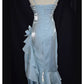 Robe de soirée longue en satin bleu brillant et élégant à bretelles spaghetti gh3489
