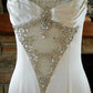 Pure white gorgeous exquisite elegant spaghetti straps long satin floor-length trailing prom dress evening dress wedding dress gh3633
