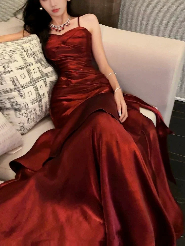 Burgund/Grün Chic Süße Lange Rüschen Ballkleid Abendkleid Partykleid gh4318
