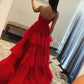 A-Line Strapless Tulle Long Prom Dress with Tiered Ruffles gh2676