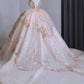 Pink Beaded Long Tulle Ball Gown Evening Dress gh4830