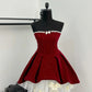 Rot glänzend süß süß schweres rotes Samt-Tube-Top kurzer Schleifenrock Homecoming-Kleid Geburtstagsparty-Kleid Urlaub kleines Kleid gh3942