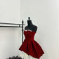 Rot glänzend süß süß schweres rotes Samt-Tube-Top kurzer Schleifenrock Homecoming-Kleid Geburtstagsparty-Kleid Urlaub kleines Kleid gh3942