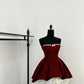 Rot glänzend süß süß schweres rotes Samt-Tube-Top kurzer Schleifenrock Homecoming-Kleid Geburtstagsparty-Kleid Urlaub kleines Kleid gh3942