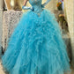 Robe de soirée longue en tulle et organza bleu magnifique et perlée gh4431