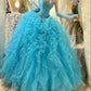 Robe de soirée longue en tulle et organza bleu magnifique et perlée gh4431
