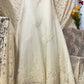 Robe de soirée longue en tulle et dentelle jaune clair, motif floral et perles, gh4488