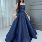 Marineblaues, trägerloses Ballkleid mit 3D-Blumenapplikationen und Perlenstickerei, bodenlanges Abendkleid für formelle Hochzeiten und Abendveranstaltungen gh7098
