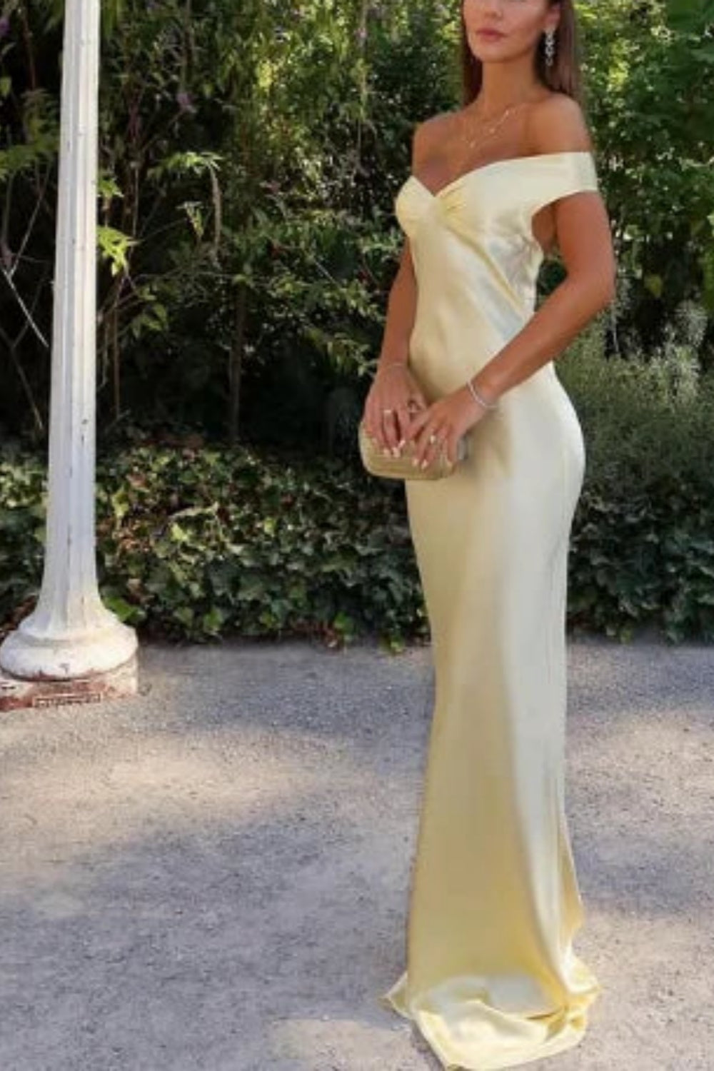girlhomeshops – Gelbes Hochzeitsgastkleid, stilvoll, schlicht, lang, Satin, Ballkleid, gh5630
