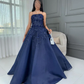 Marineblaues, trägerloses Ballkleid mit 3D-Blumenapplikationen und Perlenstickerei, bodenlanges Abendkleid für formelle Hochzeiten und Abendveranstaltungen gh7098