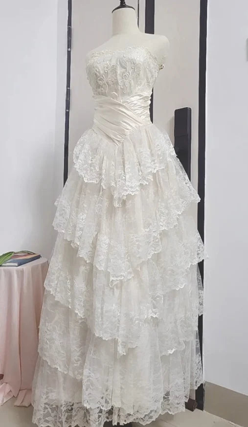 girlhomeshops – Weißes, langes, elegantes Ballkleid aus Tüll, gh5565