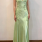 Green V-neck exquisite embroidery long satin ball gown evening dress gh2939