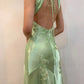 Green V-neck exquisite embroidery long satin ball gown evening dress gh2939