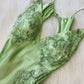 Green V-neck exquisite embroidery long satin ball gown evening dress gh2939