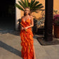 Robe de soirée élégante à bretelles spaghetti et à volants en mousseline de soie, robe de soirée, robe d'invité de mariage, orange, gh3318