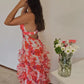 Hot Red Floral Print A-Linie Rückenfrei Rüschen Lange Chiffon Elegante Sexy Ballkleid Abendkleid Partykleid gh3185