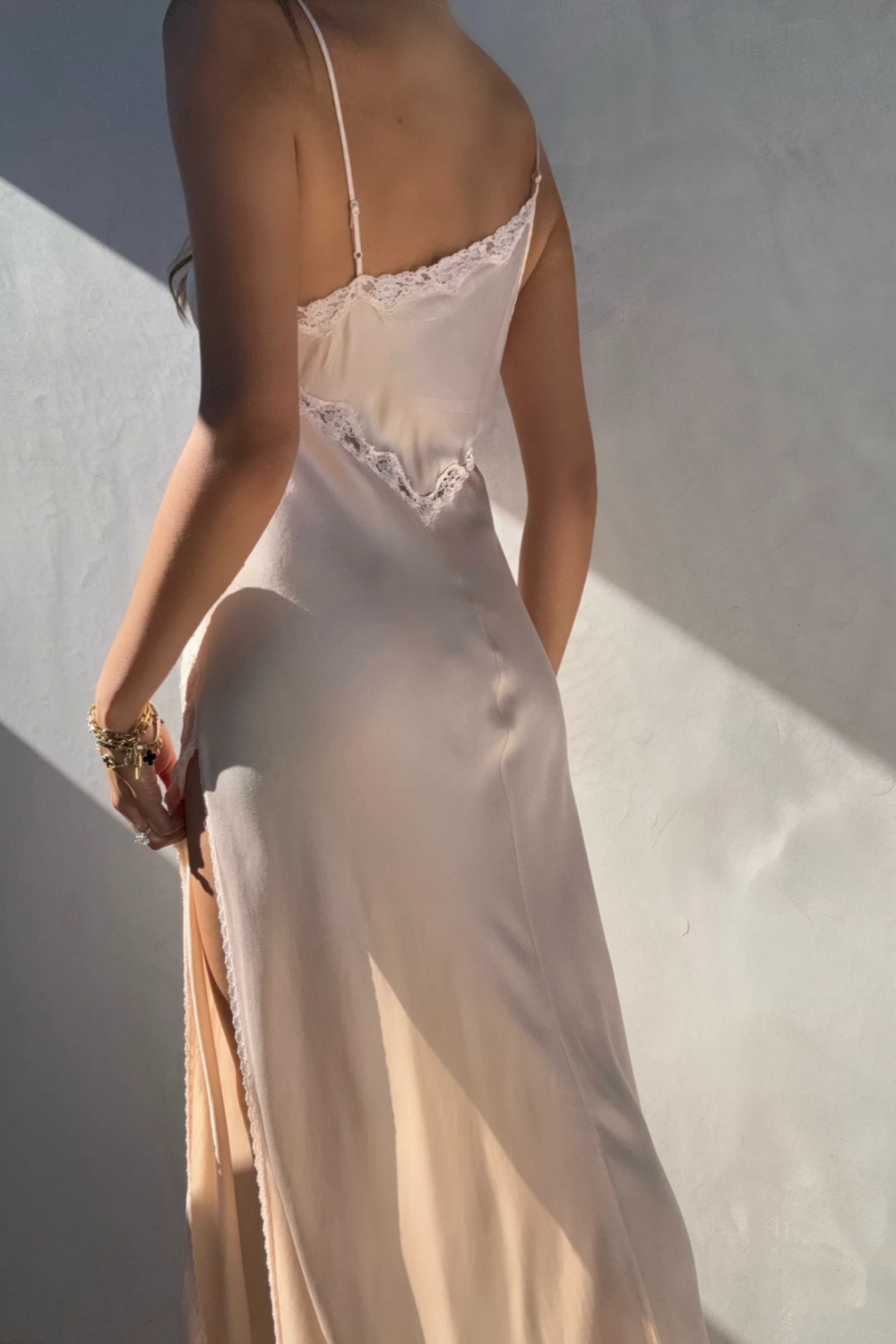 Girlhomeshops – Hellrosa, sexy, elegantes Spitzenkleid mit langem Schlitz, Ballkleid, Partykleid gh5506