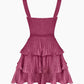 Robe courte en mousseline de soie rose brillante et mignonne à volants, tenue de soirée, d'anniversaire, de vacances, gh4849