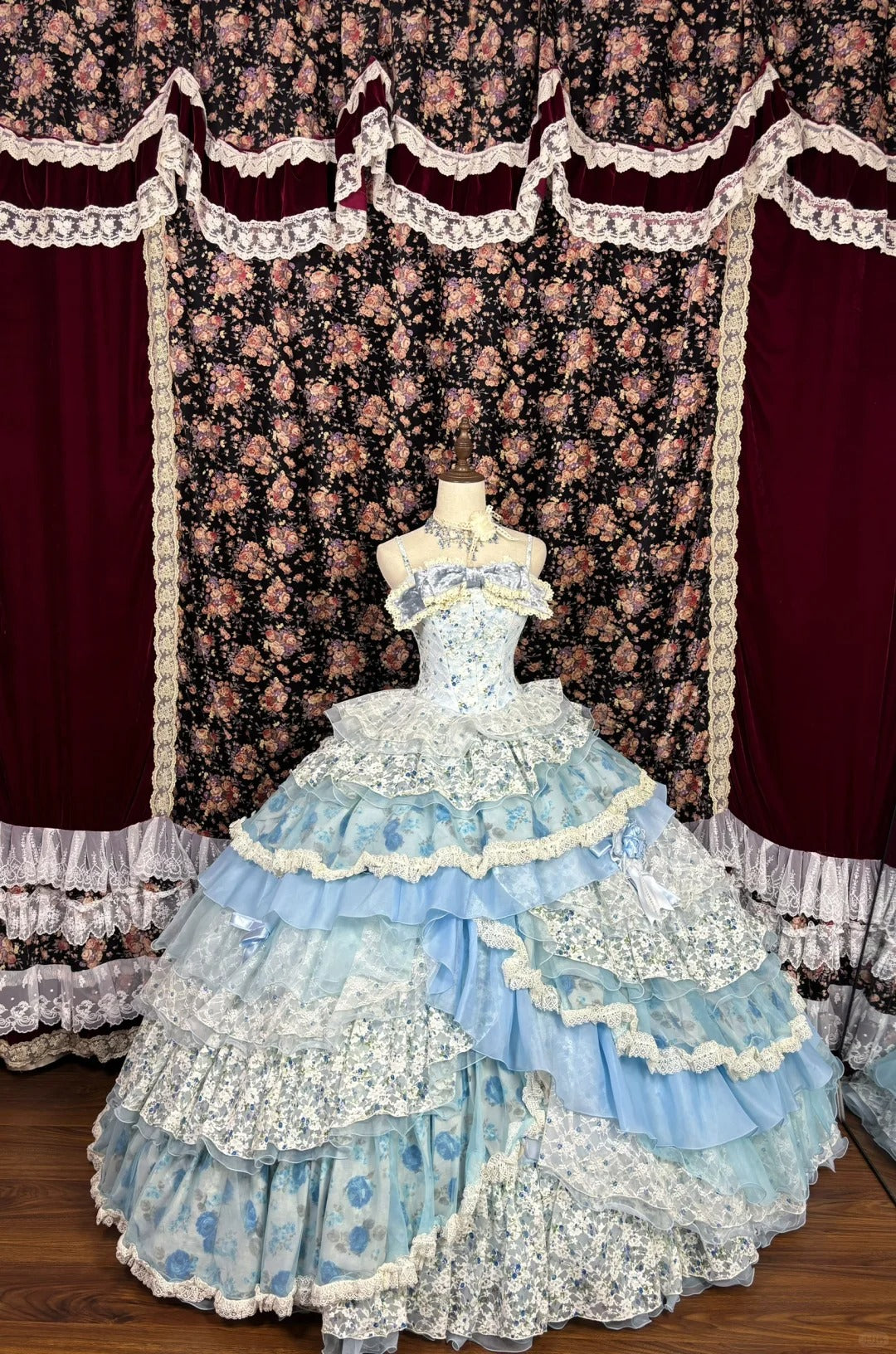Robe de soirée longue en satin et tulle, motif floral bleu, élégante et mignonne, gh4769