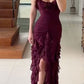 Purple Elegant Sexy Spaghetti Strap Ankle Length Chiffon Ruffle prom Evening Dress Party Dress gh3320
