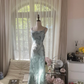 Light Blue Gorgeous Sparkling Fashion Elegant Exquisite Beaded Long Chiffon Fairy Ball Gown Evening Dress Birthday/Wedding Guest/Vacation Party Dress Prom Dress Valentine's Day Date Dress gh4036