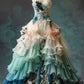 Green blue fashion gradient elegant exquisite floral applique long tulle ball gown evening dress wedding dress gh3598